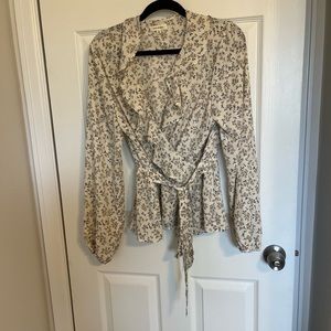 Max Studio Floral Ruffle Faux Wrap Top Large